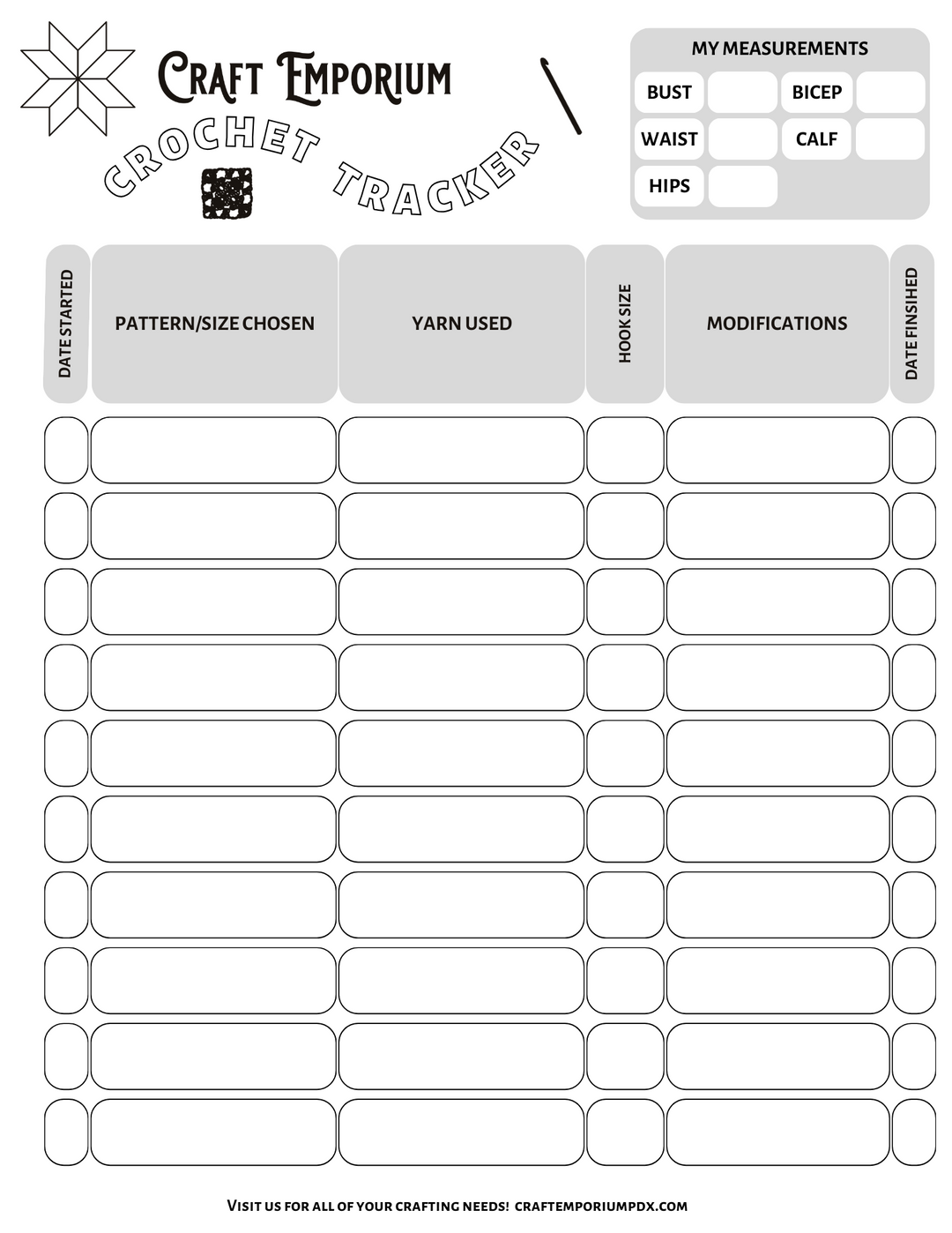 Craft Emporium Crochet Project Tracker - FREE!