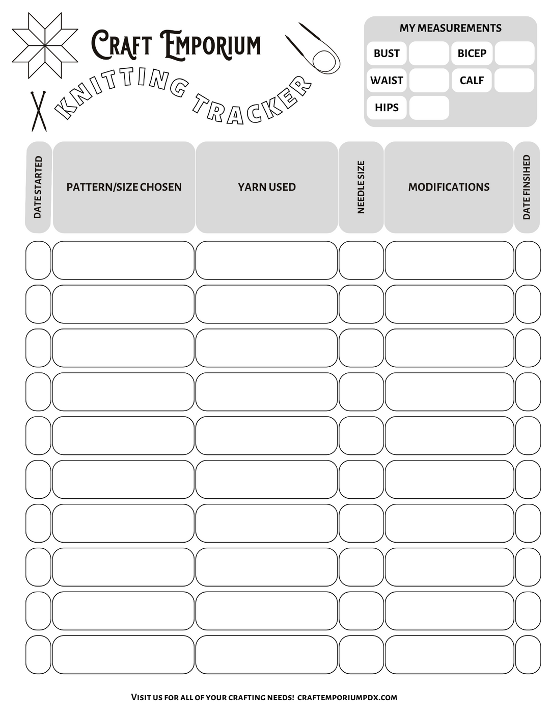 Craft Emporium Knitting Project Tracker - FREE!