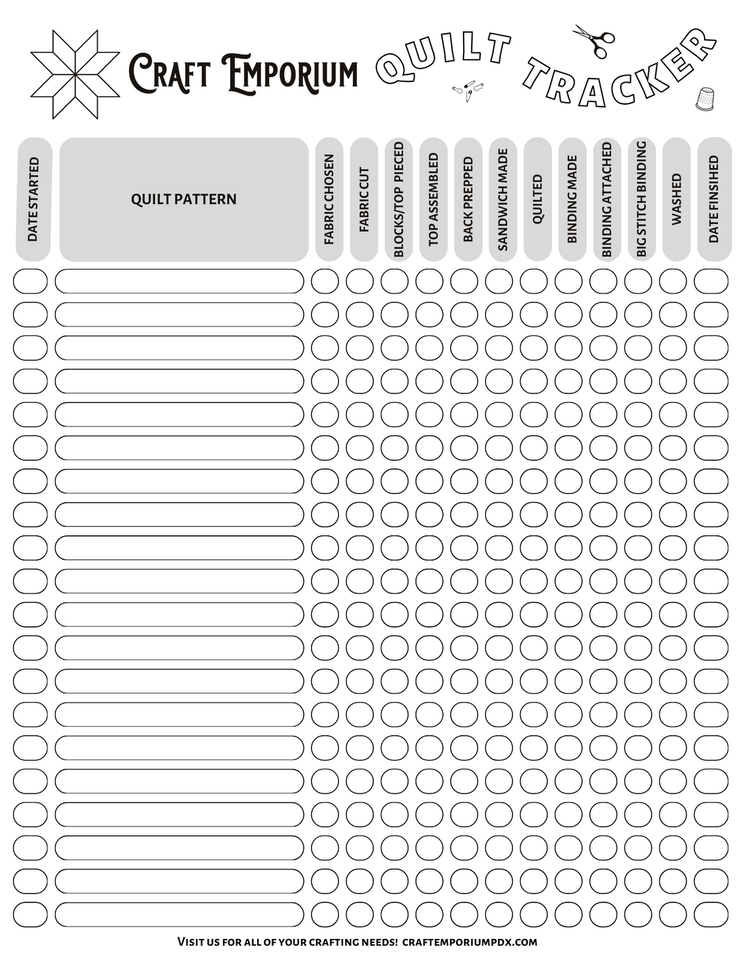 Craft Emporium Quilt Project Tracker - FREE!