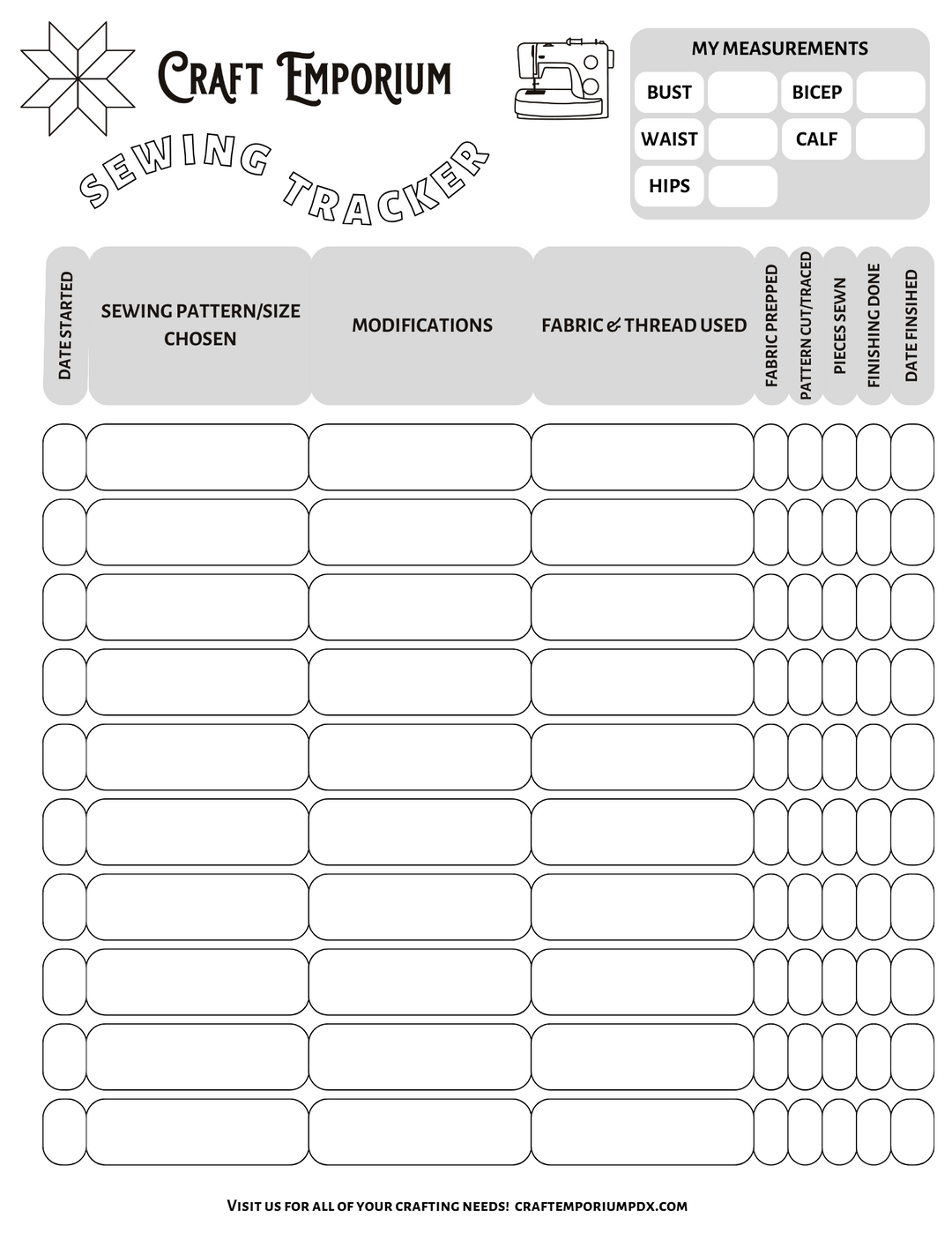 Craft Emporium Sewing Project Tracker - FREE!