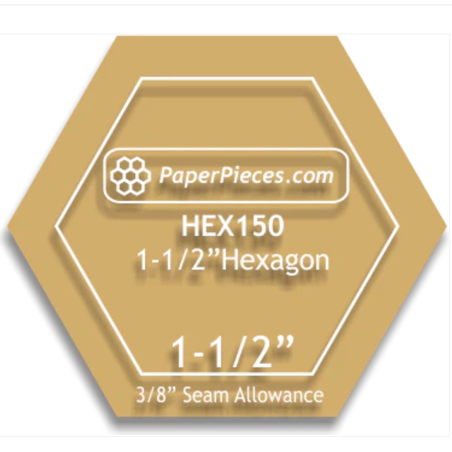 1-1/2 1-1-2-hexagon-acrylic-template-with-3-8-seam-allowance-from-paper-pi-craft-emporium