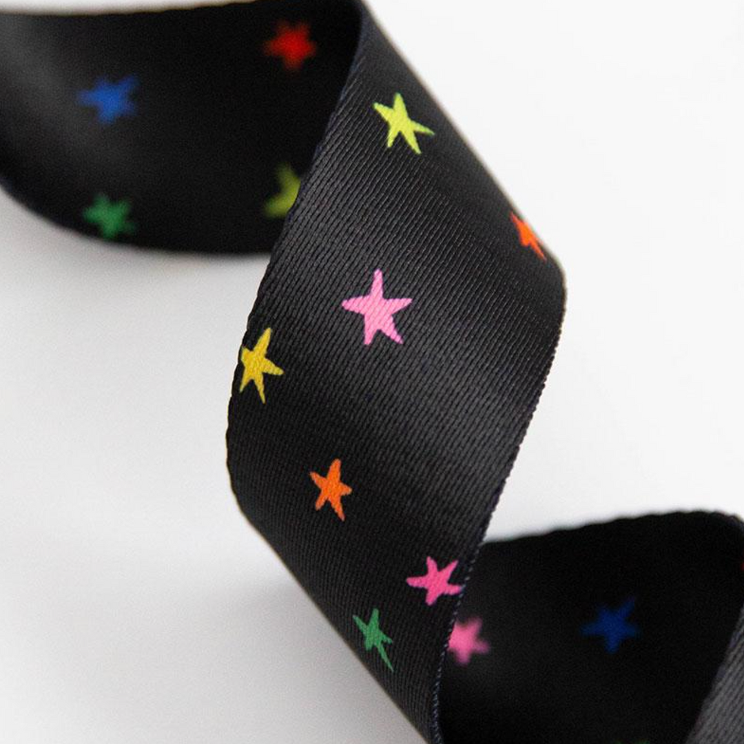 Vivid Black Starry Webbing, 1.5" wide, half yard continuous cut