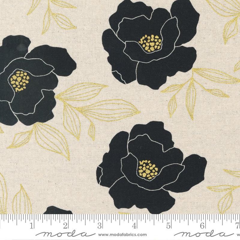 CLEARANCE Gilded Mochi Canvas Linen Paper Gold Bold Blossoms by Alli K Design / 11530 15LM / FULL yard continuous cut
