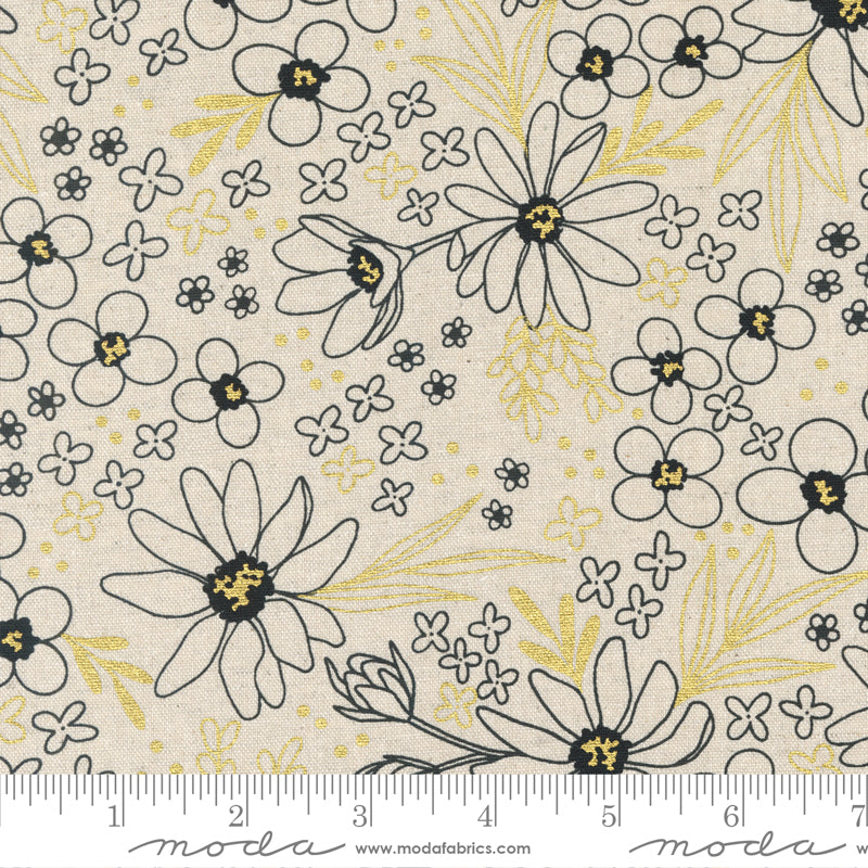 CLEARANCE Gilded Mochi Canvas Linen Paper Gold Flower Arrangement by Alli K Design / 11531 21LM / FULL yard continuous cut