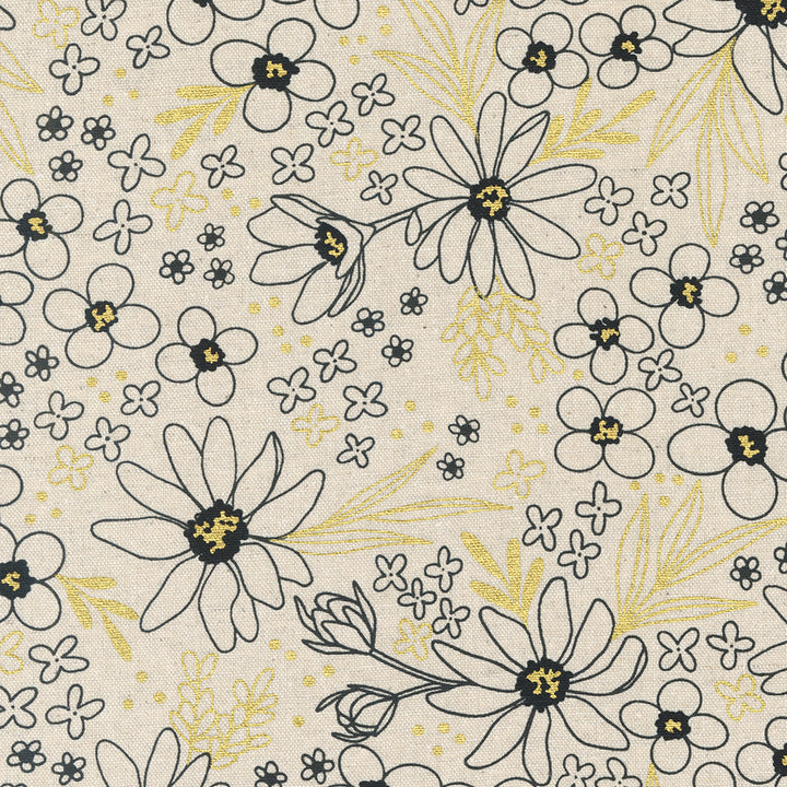 Gilded Mochi Canvas Linen Paper Gold Flower Arrangement by Alli K Design / 11531 21LM / Half yard continuous cut