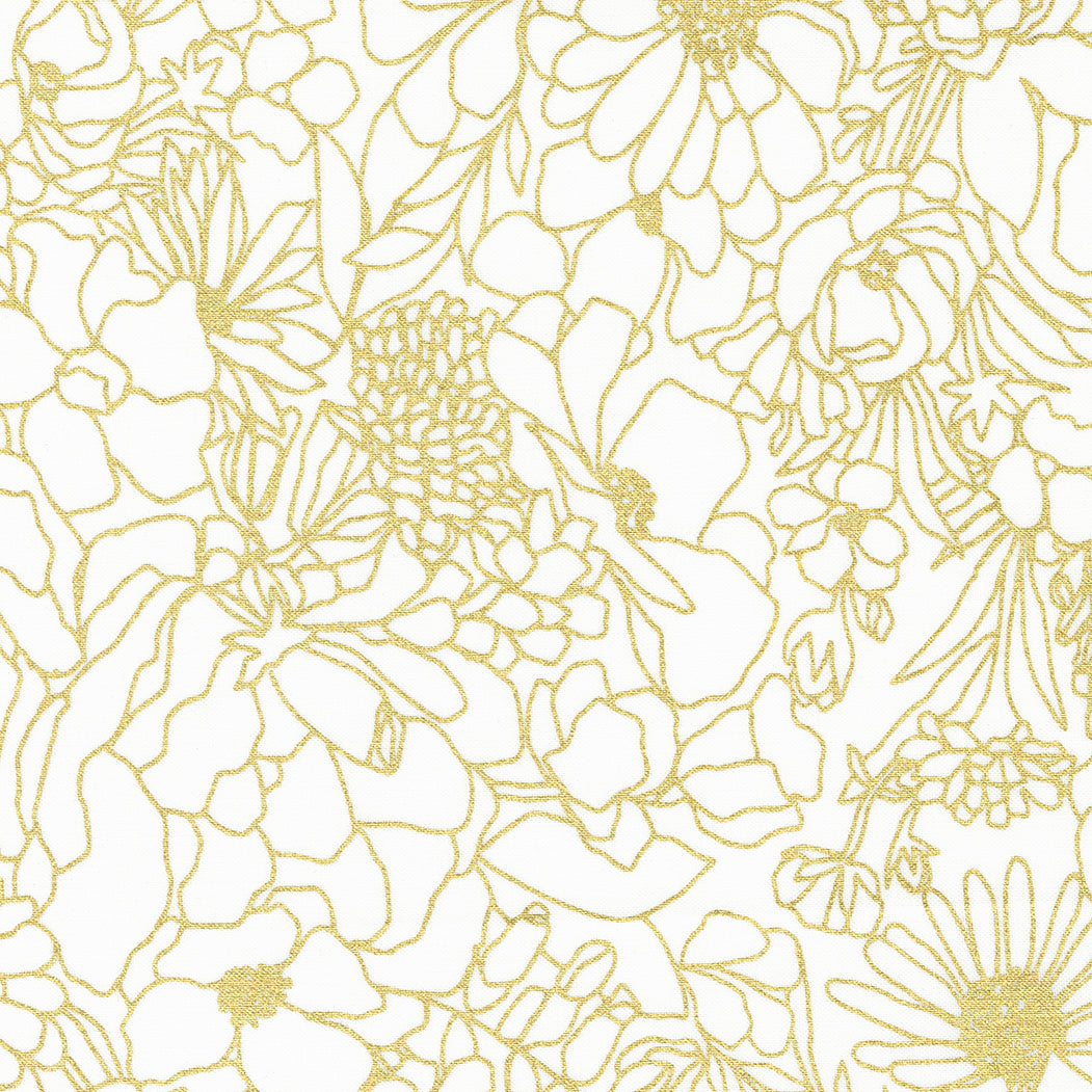 CLEARANCE Gilded Metallic Paper Gold Doodle Garden Florals by Alli K Design / 11533 15M / FULL yard continuous cut