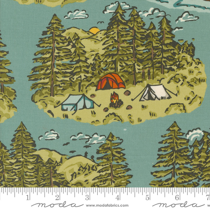 The Great Outdoors Vintage Camping Landscape Sky by Stacy Iest Hsu for Moda / 20880 18 / Half yard continuous cut