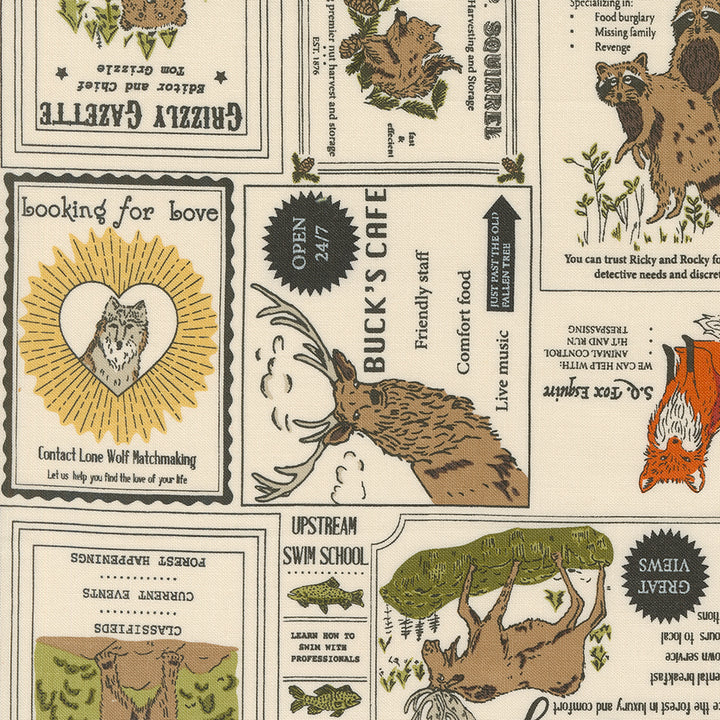 The Great Outdoors Vintage Forest Advertising in Cloud by Stacy Iest Hsu for Moda / 20881 11 / Half yard continuous cut