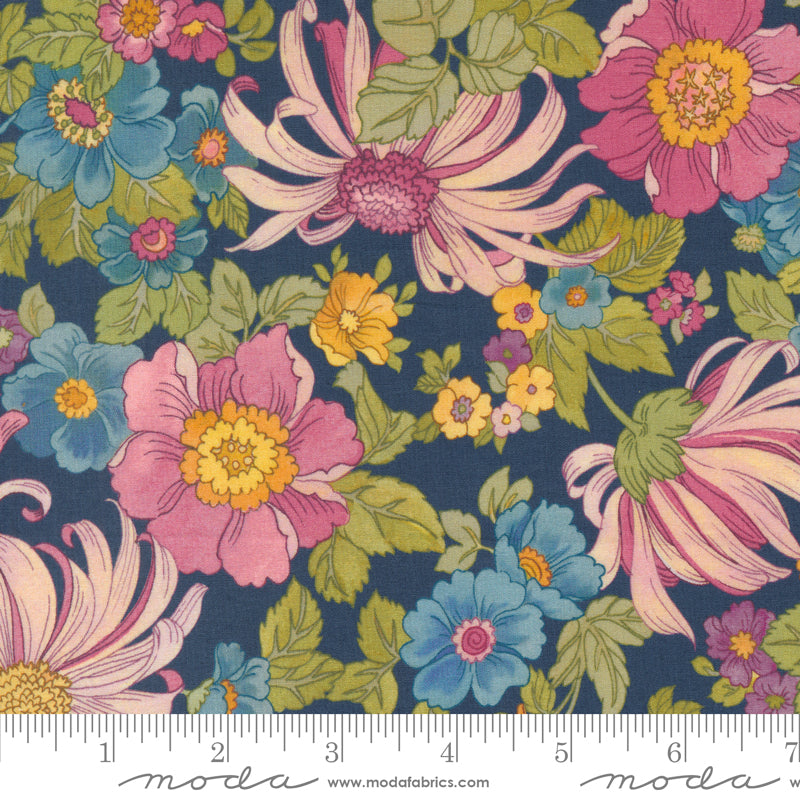 Chelsea Garden COTTON LAWN Flower Show in Navy for Moda / 33740 12LW / Half yard continuous cut