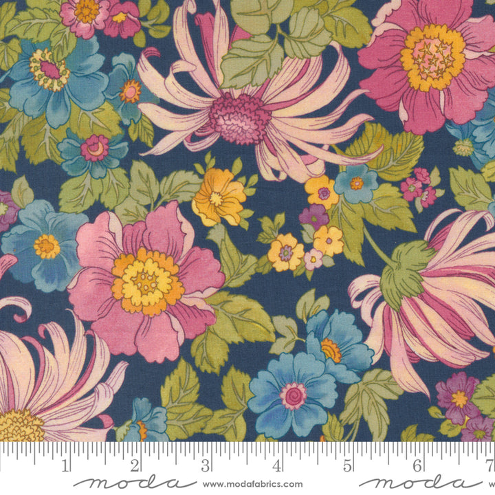 CLEARANCE Chelsea Garden COTTON LAWN Flower Show in Navy for Moda / 33740 12LW / FULL yard continuous cut