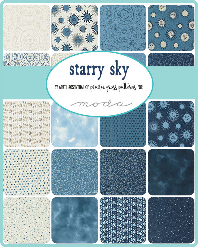 Starry Sky Night Moon Phases by April Rosenthal Prairie Grass for Moda / 24163 17 / Half yard continuous cut