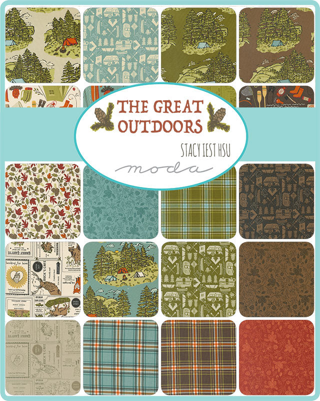 The Great Outdoors Vintage Forest Advertising in Cloud by Stacy Iest Hsu for Moda / 20881 11 / Half yard continuous cut