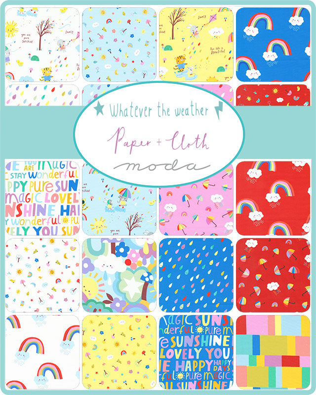 Whatever the Weather Papercut Rainbows Bright Sky fabric by Paper and Cloth for Moda / 25145 13 / Half yard continuous cut no