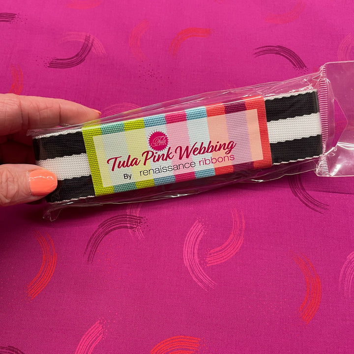 Tula Pink 1.5" Black/White webbing, 2 yards