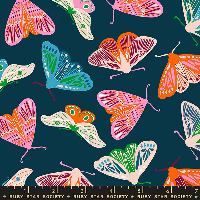 CLEARANCE Flowerland Peacock Fluttering Moth Fabric Yardage by Melody Miller for Ruby Star Society / RS0068 14 / FULL yard continuous cut
