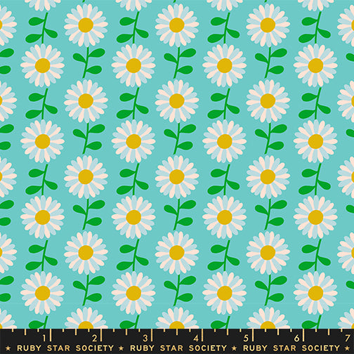 Flowerland Turquoise Retro Daisy Fabric Yardage by Melody Miller for Ruby Star Society / RS0074 14 / Half yard continuous cut