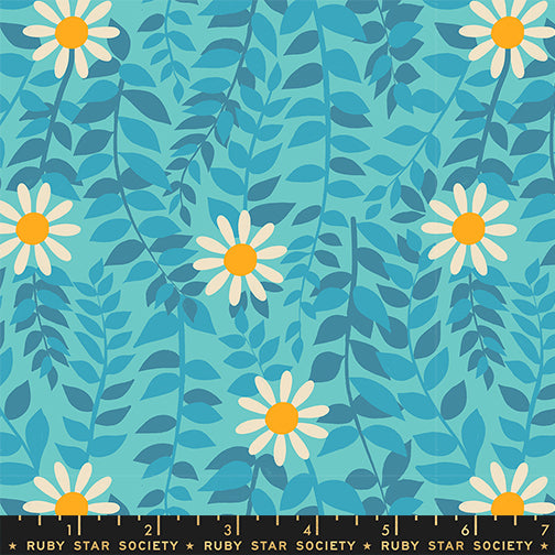 Flowerland Turquoise Daisy Vines Fabric Yardage by Melody Miller for Ruby Star Society / RS0075 13 / Half yard continuous cut