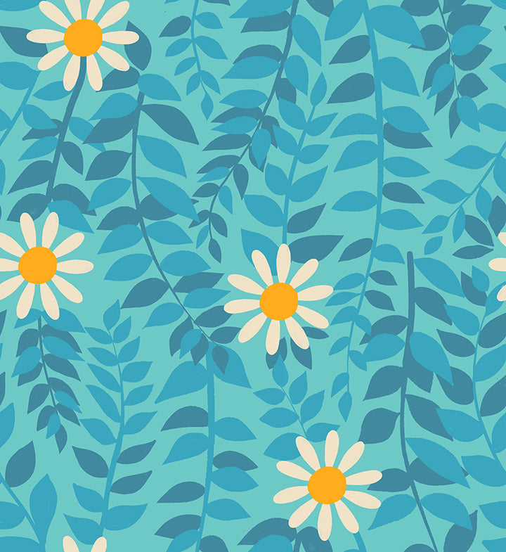 Flowerland Turquoise Daisy Vines Fabric Yardage by Melody Miller for Ruby Star Society / RS0075 13 / Half yard continuous cut