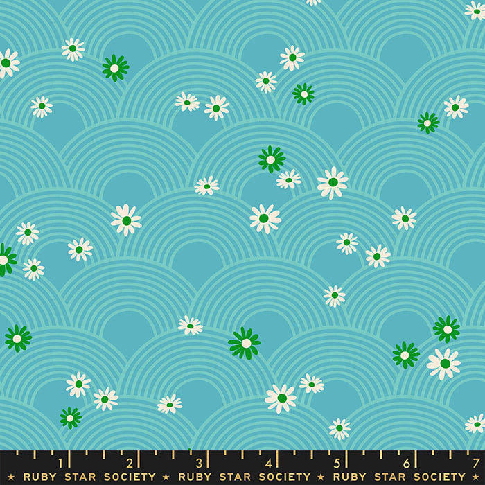 Rise and Shine Turquoise Meadow Florals Fabric Yardage by Melody Miller for Ruby Star Society / RS0081 13 / Half yard continuous cut