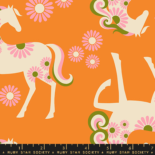 Carousel Burnt Orange Fancy Horse Linen Canvas Fabric by Melody Miller for Ruby Star Society / RS0101 15L / Half yard continuous cut