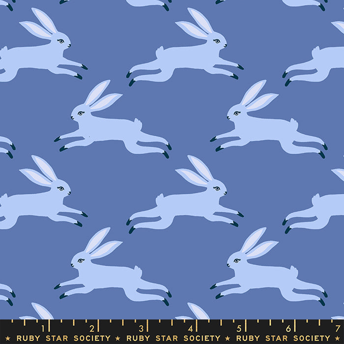 Backyard Bunny Run Twilight Fabric by Sarah Watts for Ruby Star Society / RS2087 13 / Half yard continuous cut