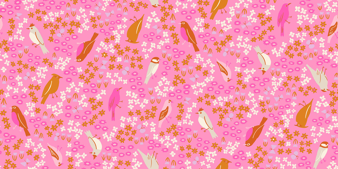 Bird is the Word Flamingo Spark Bird Fabric by Kimberly Kight for Ruby Star Society / RS3077 12 / Half yard continuous cut