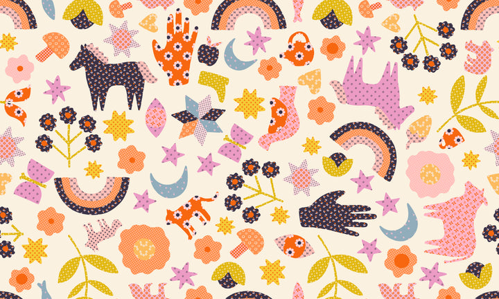 Meadow Star Daisy Applique Menagerie Fabric by Alexia Marcelle Abegg for Ruby Star Society / RS4097 12 / Half yard continuous cut