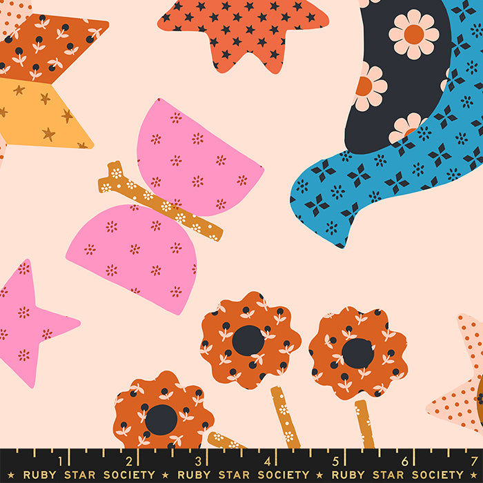 Meadow Star Peach Applique Menagerie Fabric by Alexia Marcelle Abegg for Ruby Star Society / RS4097 14 / Half yard continuous cut