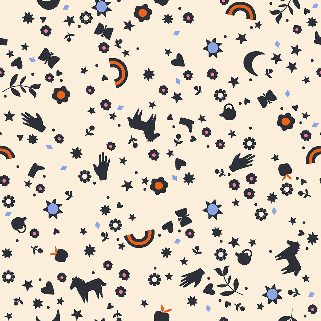 Meadow Star Natural Dreamland Retro Horses Fabric by Alexia Marcelle Abegg for Ruby Star Society / RS4099 12 / Half yard continuous cut