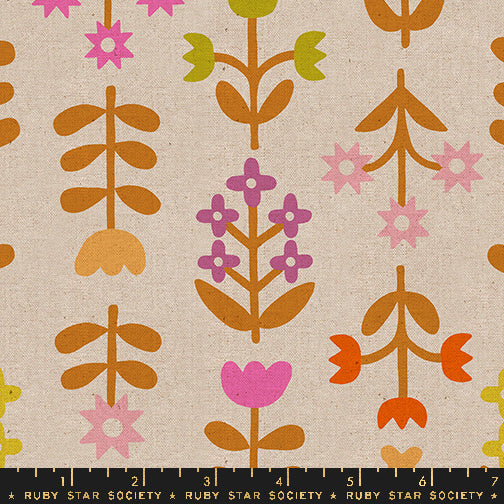 Favorite Flowers Natural Meadow Canvas Linen Fabric for Ruby Star Society / RS5151 12L / Half yard continuous cut