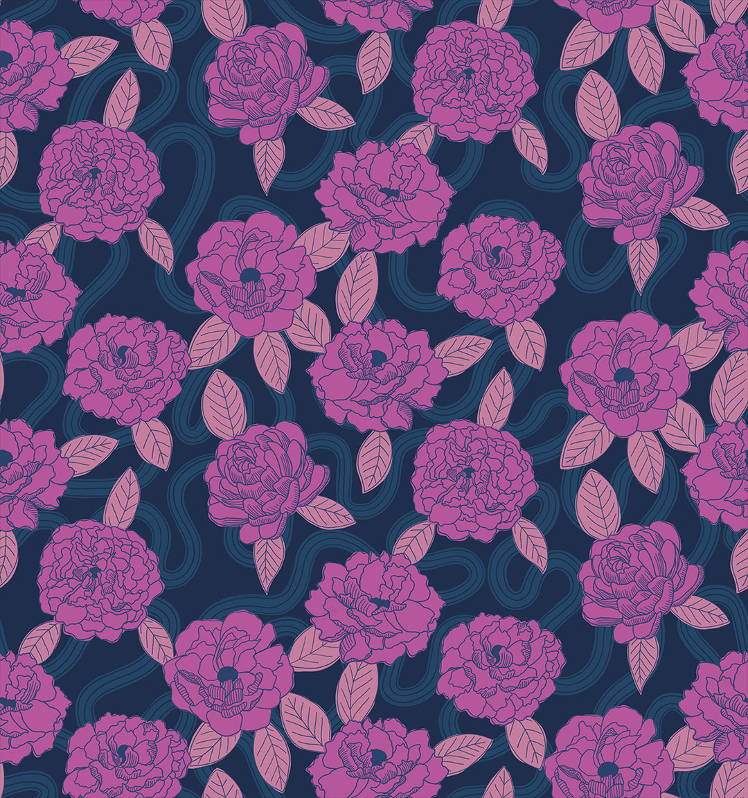 Verbena Navy Peonies Fabric by Jen Hewett for Ruby Star Society / RS6031 13 / Half yard continuous cut