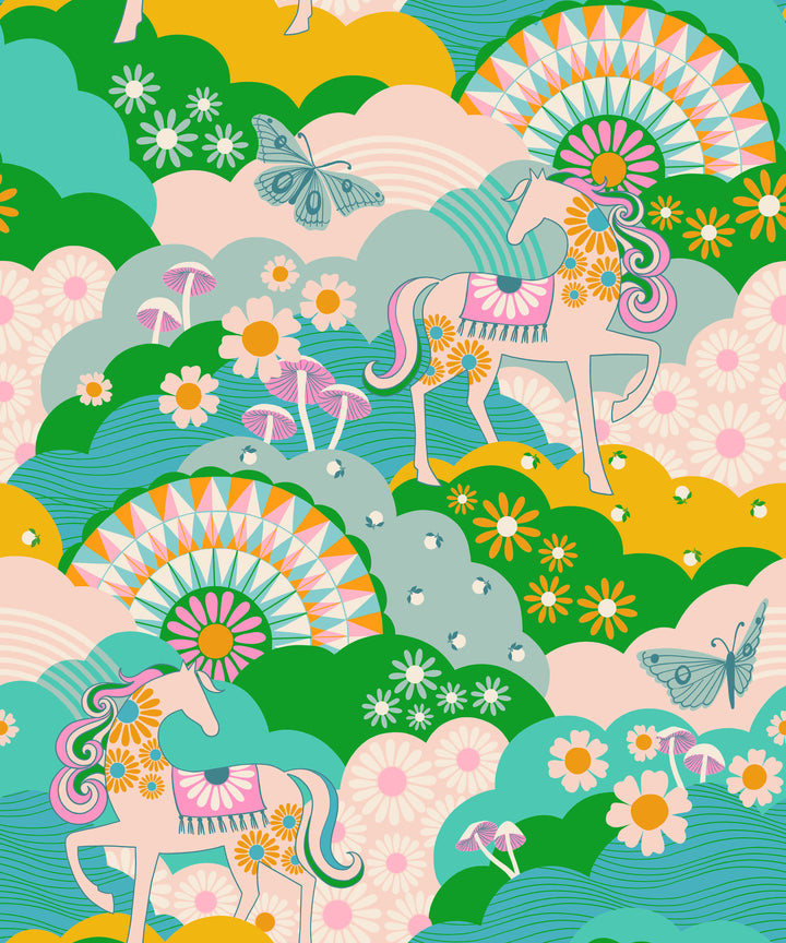 Carousel Turquoise Daydreamer Landscape Fabric by Melody Miller for Ruby Star Society / RS0094 13 / Half yard continuous cut