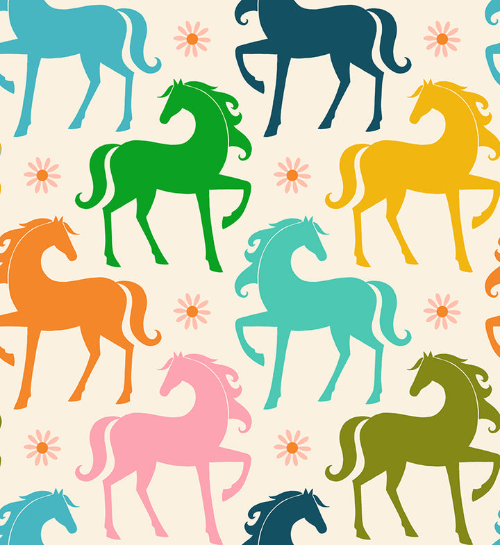 Carousel Natural Fancy Horse Fabric by Melody Miller for Ruby Star Society / RS0099 11 / Half yard continuous cut