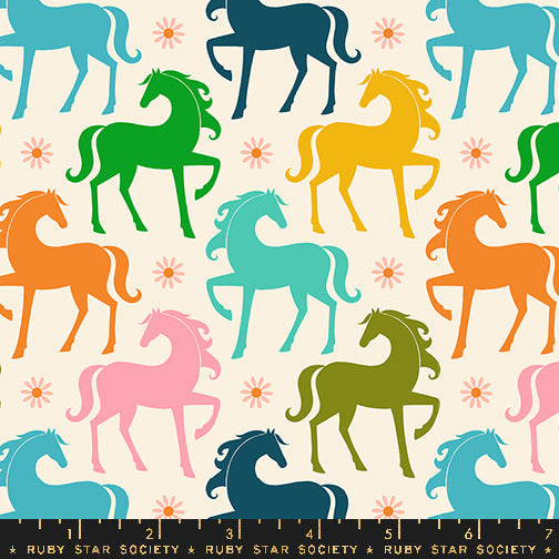 Carousel Natural Fancy Horse Fabric by Melody Miller for Ruby Star Society / RS0099 11 / Half yard continuous cut