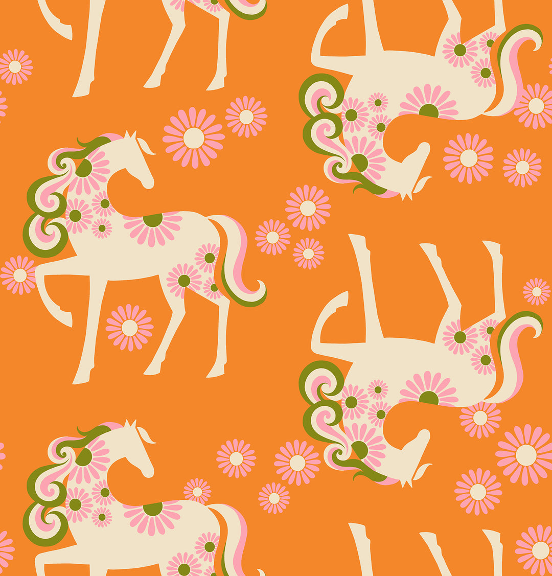 Carousel Burnt Orange Fancy Horse Linen Canvas Fabric by Melody Miller for Ruby Star Society / RS0101 15L / Half yard continuous cut