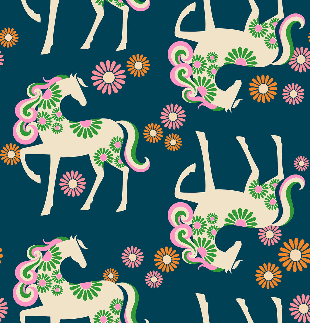 Carousel Light Galaxy Fancy Horse Linen Canvas Fabric by Melody Miller for Ruby Star Society / RS0101 21L / Half yard continuous cut