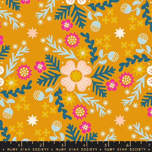 Pivot Goldenrod Wildflower Canvas Linen Fabric for Ruby Star Society / RS1079 14L / Half yard continuous cut