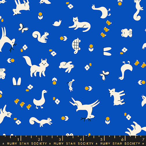 Woodland Park Blue Ribbon Menagerie Fabric by Rashida Coleman Hale for Ruby Star Society / RS1081 16 / Half yard continuous cut