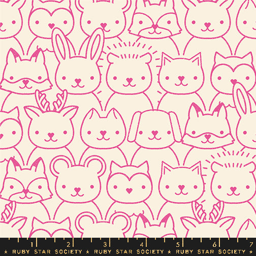 Woodland Park Raspberry Sup Animals Fabric by Rashida Coleman Hale for Ruby Star Society / RS1082 13 / Half yard continuous cut