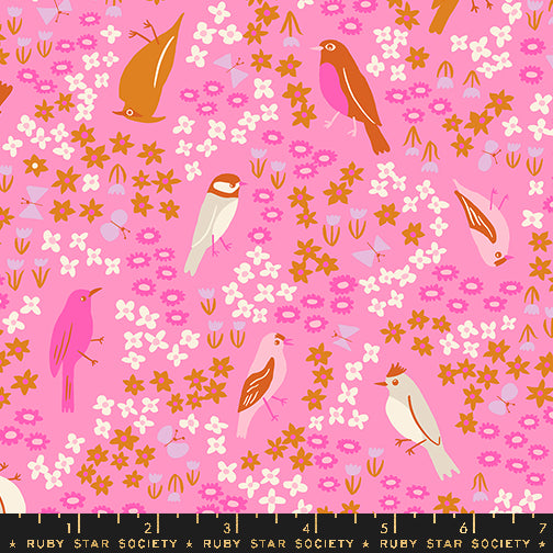 Bird is the Word Flamingo Spark Bird Fabric by Kimberly Kight for Ruby Star Society / RS3077 12 / Half yard continuous cut