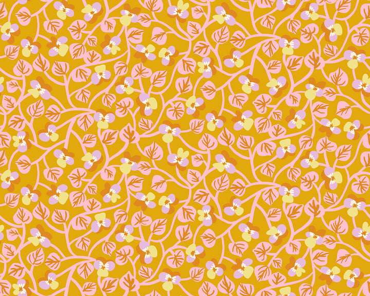 Bird is the Word Goldenrod Pansy Fabric by Kimberly Kight for Ruby Star Society / RS3079 13 / Half yard continuous cut