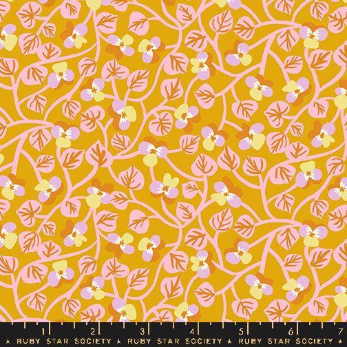 Bird is the Word Goldenrod Pansy Fabric by Kimberly Kight for Ruby Star Society / RS3079 13 / Half yard continuous cut