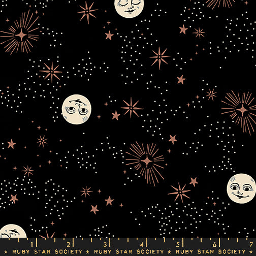 Good Spirits Black Wise Moon Fabric Collaborative Collection for Ruby Star Society / RS5136 15 / Half yard continuous cut