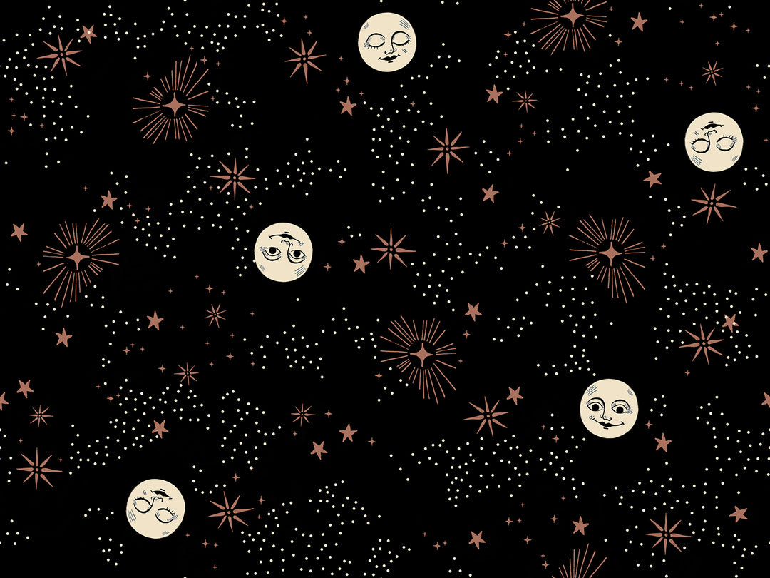 Good Spirits Black Wise Moon Fabric Collaborative Collection for Ruby Star Society / RS5136 15 / Half yard continuous cut