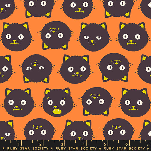 Good Spirits Glow in the Dark Pumpkin Scaredy Cats Fabric Collaborative Collection for Ruby Star Society / RS5137 12G / Half yard continuous cut