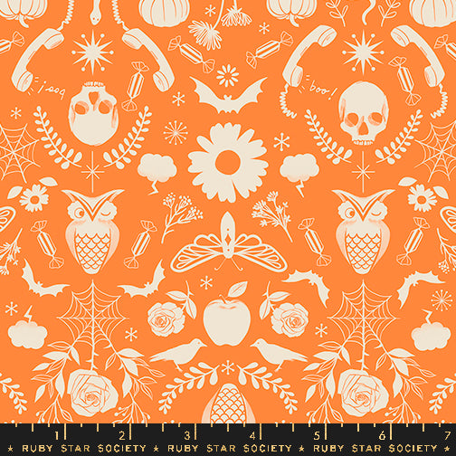 Good Spirits Pumpkin Creepy Damask Halloween Fabric Collaborative Collection for Ruby Star Society / RS5138 14 / Half yard continuous cut