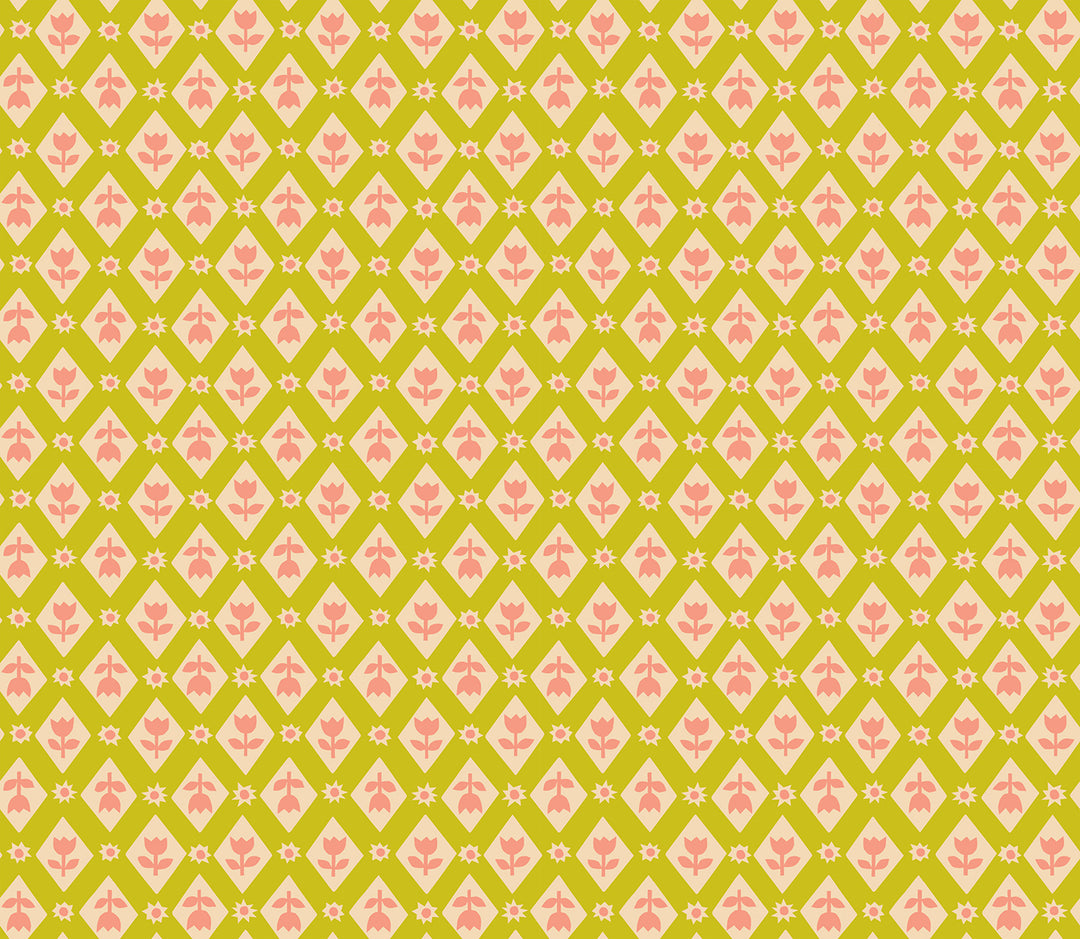 Favorite Flowers Pistachio Lattice 30s Fabric Collaborative Collection for Ruby Star Society / RS5148 13 / Half yard continuous cut