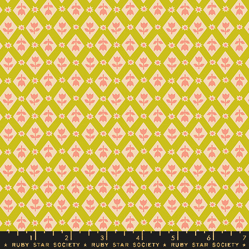 Favorite Flowers Pistachio Lattice 30s Fabric Collaborative Collection for Ruby Star Society / RS5148 13 / Half yard continuous cut