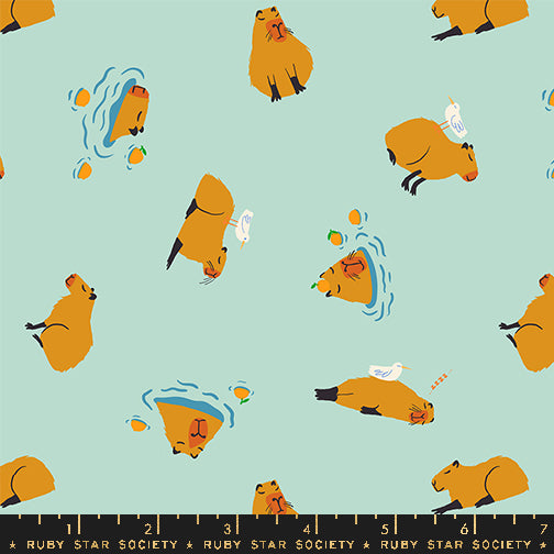 Animal Animal Minty Capybara Fabric Collaborative Collection for Ruby Star Society / RS5164 13 / Half yard continuous cut