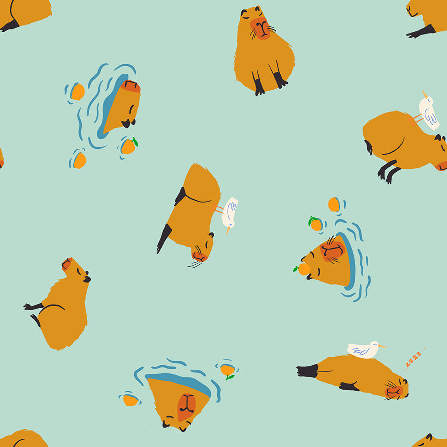 Animal Animal Minty Capybara Fabric Collaborative Collection for Ruby Star Society / RS5164 13 / Half yard continuous cut